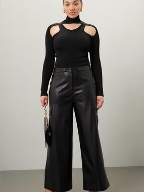 Ronny Kobo size 16 High-Rise Black Wide-Leg Faux Leather Pants